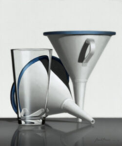 Composition with 2 Funnels and Beer Glass Oil/panel 30 X 25 cm
